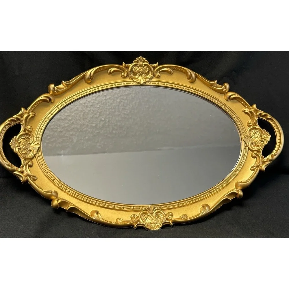 Gold Tone Decorative Mirror Vanity Tray Or Wall Hanging 15